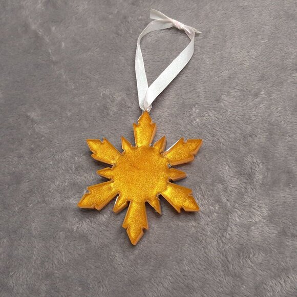 Handmade Snowflake Christmas Tree Ornaments Resin Ribbon Hangers Blue & Gold - Picture 3 of 7